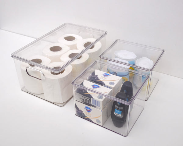 Clear Stax Covered Bin - Clear Transparent Multipurpose Storage Bin with Cover