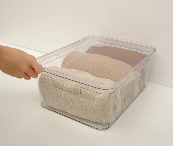 Clear Stax Basket with Lid - Clear Transparent Multipurpose Storage Storage Basket