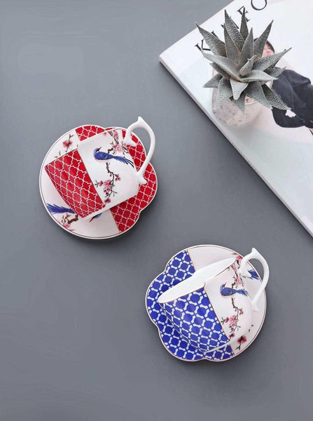 Songbird Cup and Saucer Set (Red and Blue) - Neat Street Philippines