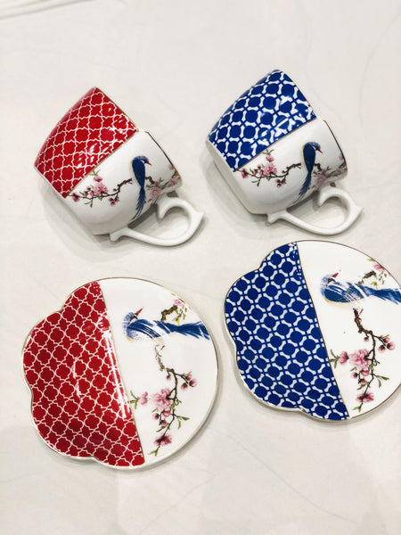 Songbird Cup and Saucer Set (Red and Blue) - Neat Street Philippines