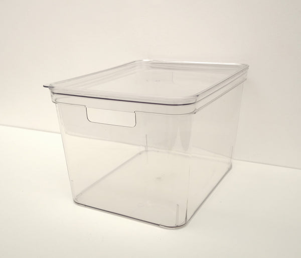 Clear Stax Basket with Lid - Clear Transparent Multipurpose Storage Storage Basket