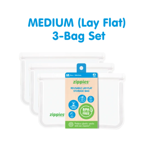 Zippies Medium Lay Flat Reusable Bags (Pack of 3) - White - Neat Street Philippines