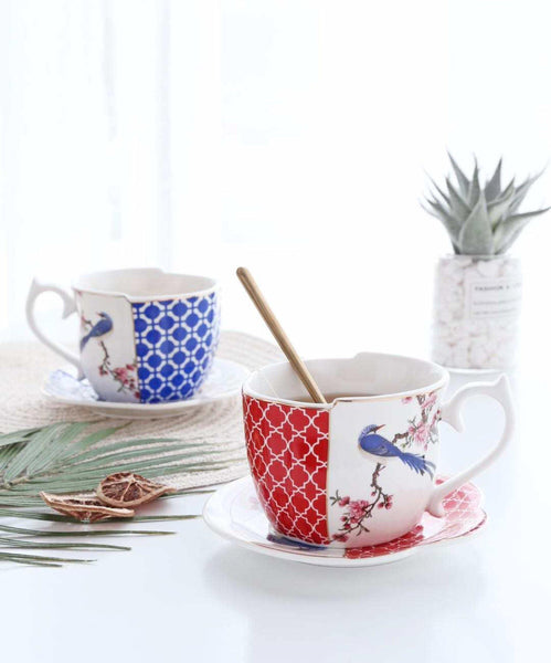 Songbird Cup and Saucer Set (Red and Blue) - Neat Street Philippines
